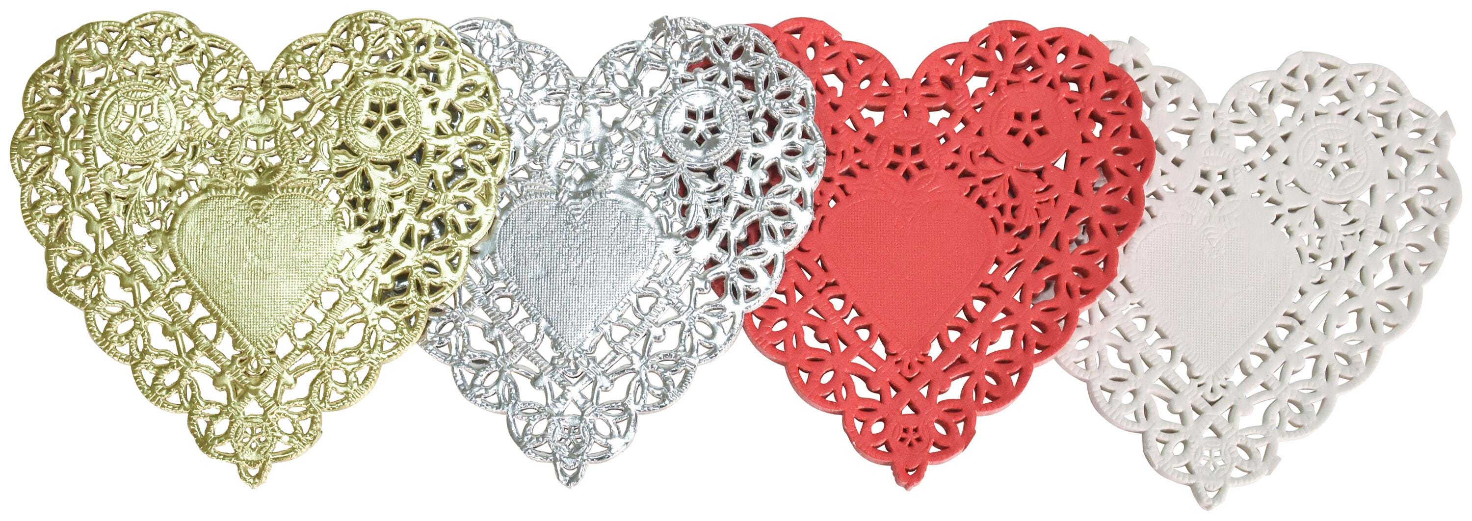 School Smart Paper Die-Cut Heart Lace Doily, 4 Inches, Assorted Color, Pack of 100 085616