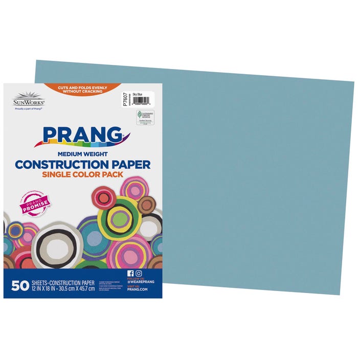 Prang Medium Weight Construction Paper, 12 x 18 Inches, Sky Blue, Pack of 50