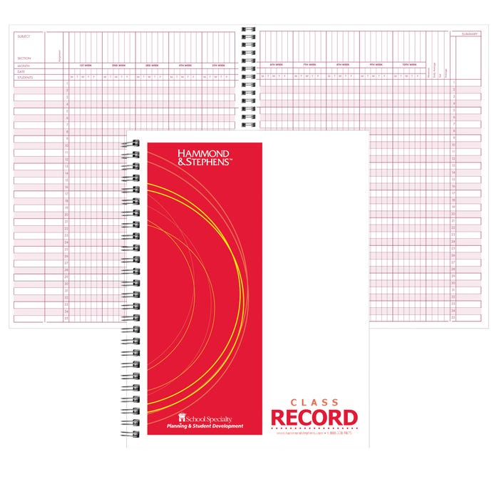 Hammond & Stephens Wire-O Bound Class Record Book - PolyIce Cover, 8-1/2 X 11 Inches, 35 Students