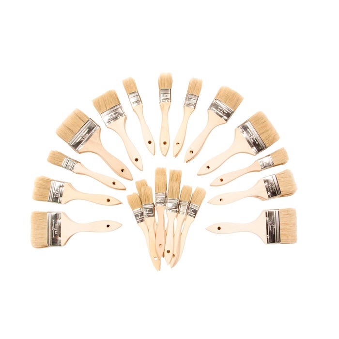 Jack Richeson Utility White Bristle Brushes Assortment, Flat Type, Assorted Sizes , Set of 48