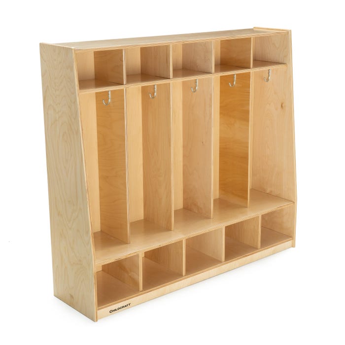 Childcraft Bench Coat Locker, 5 Sections, 53-3/4 x 14-1/4 x 48 Inches