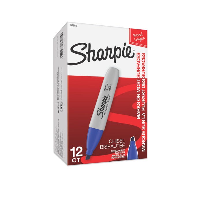 Sharpie Permanent Markers, Chisel Tip, Blue, Pack of 12