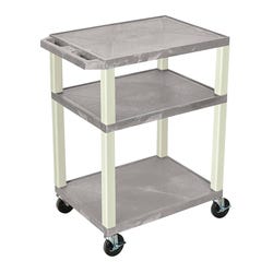 Luxor 3-Shelf Tuffy Cart With Power, Gray Shelves, Putty Legs, 24 x 18 x 34 Inches