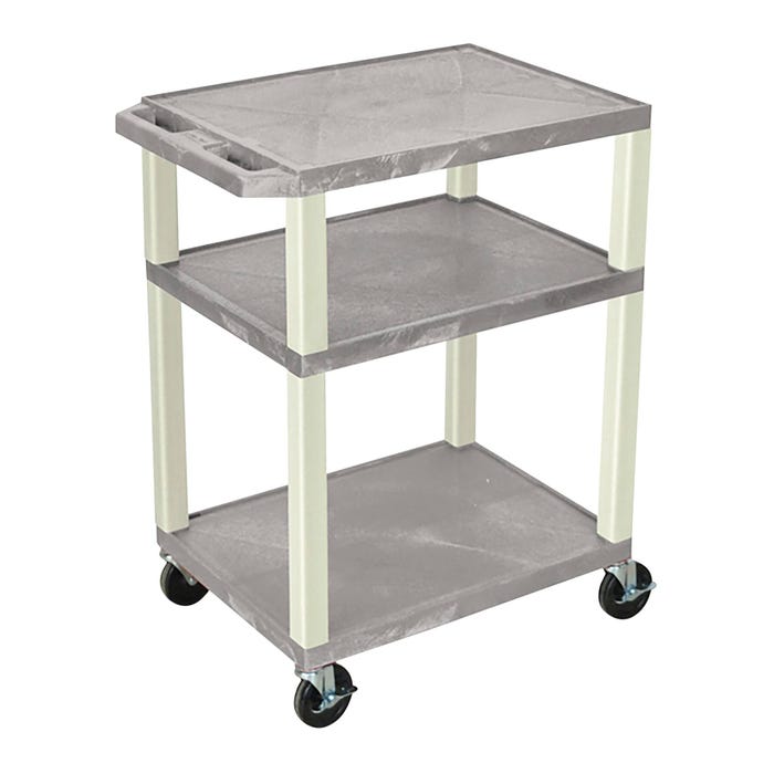 Luxor 3-Shelf Tuffy Cart With Power, Gray Shelves, Putty Legs, 24 x 18 x 34 Inches