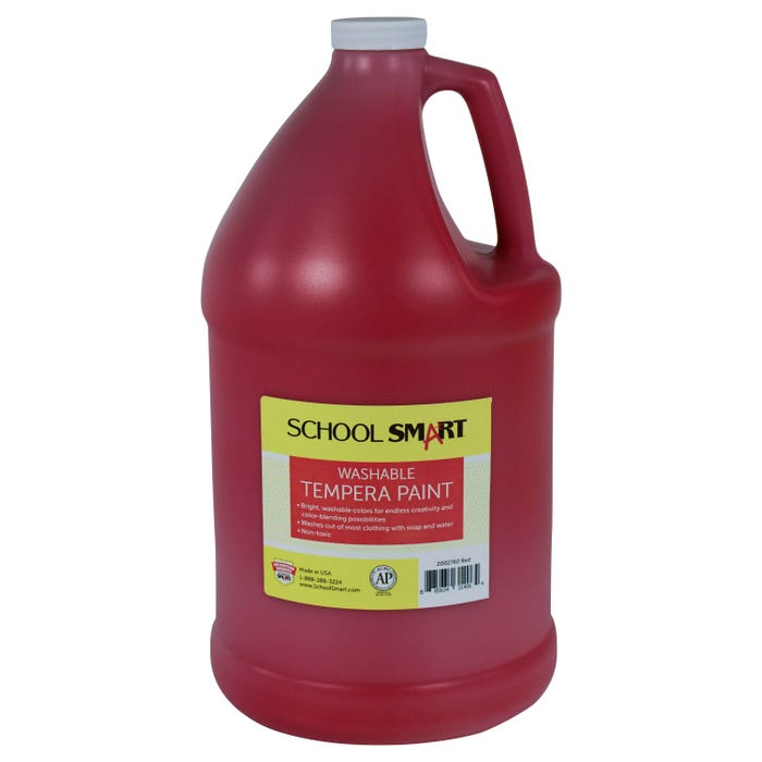 School Smart Washable Tempera Paint, Red, 1 Gallon Bottle