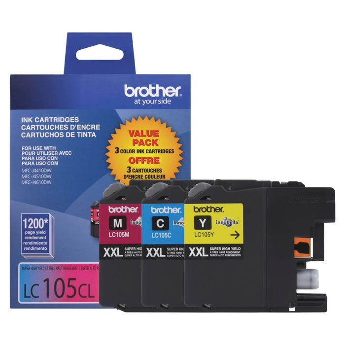Brother Ink Toner Cartridge, LC1053PKS, Tri-Color, Pack of 3