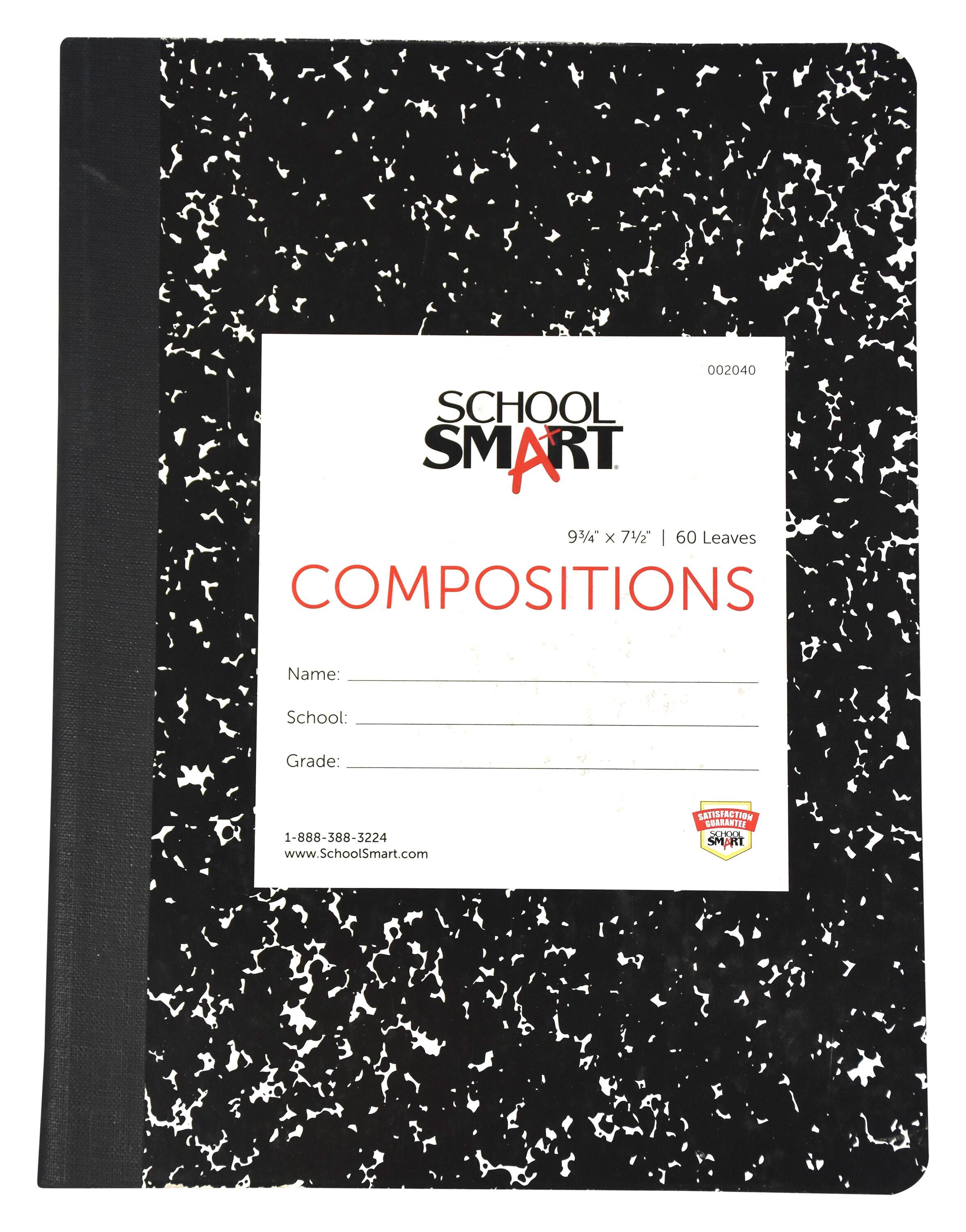 School Smart Hard Cover Ruled Composition Book, 60 Sheets, 9-3/4 x 7-1/2 Inches 002040