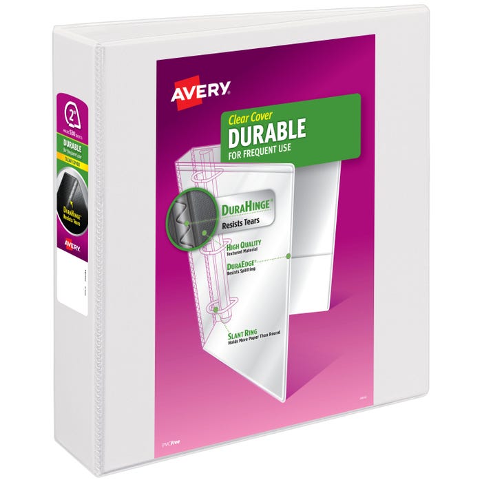 Avery Durable View Binder with Slant Ring, 2 Inch, White