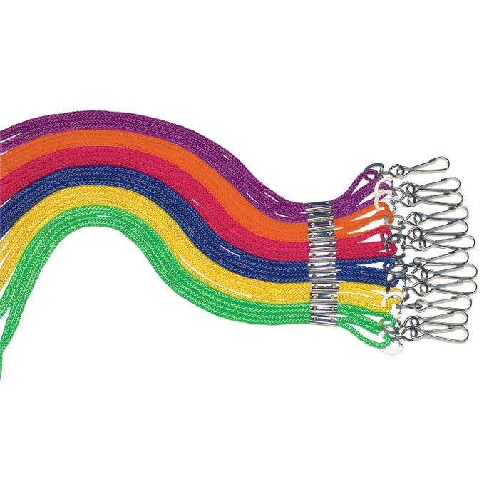 Sportime Braided Nylon Lanyards with Clips, 20 Inches, Assorted Colors, Pack of 12