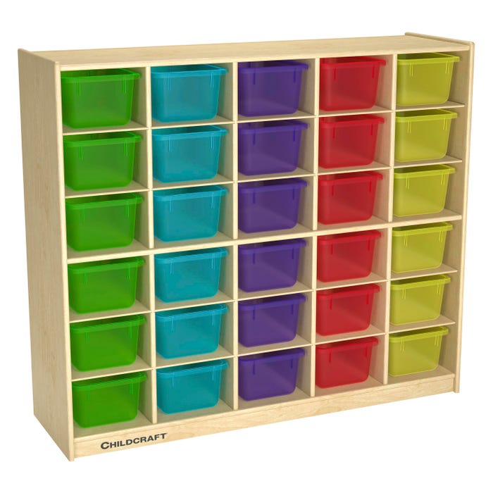 Childcraft Mobile Cubby Storage Unit, 30 Translucent Color Bins, 47-3/4 x 14-1/4 x 42 Inches