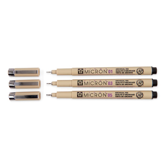 Sakura Pigma Micron Pens, Assorted Sizes, Black, Set of 3