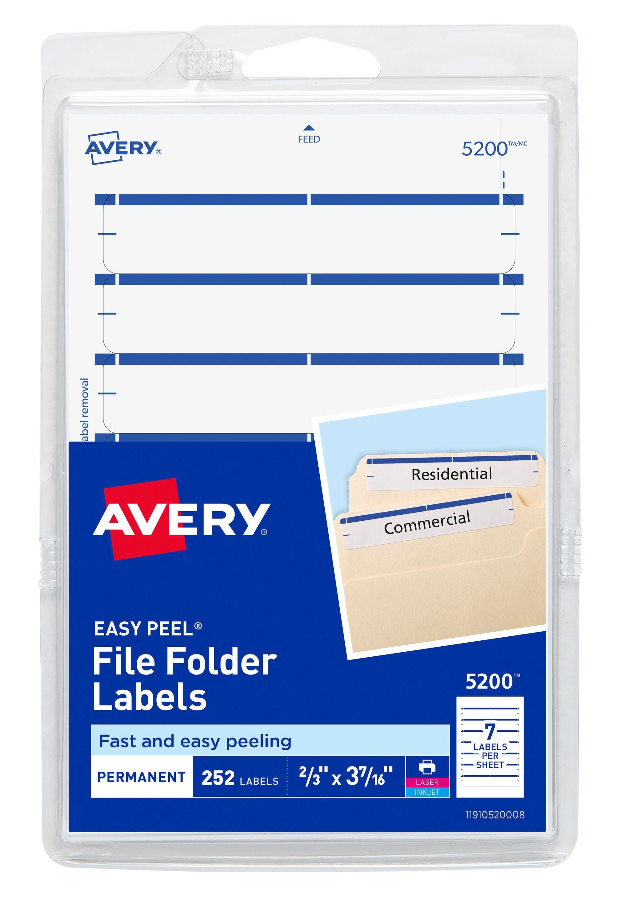 Avery Printable File Folder Labels, 11/16 x 3-7/16 Inches, Dark Blue, Pack of 252 1054122