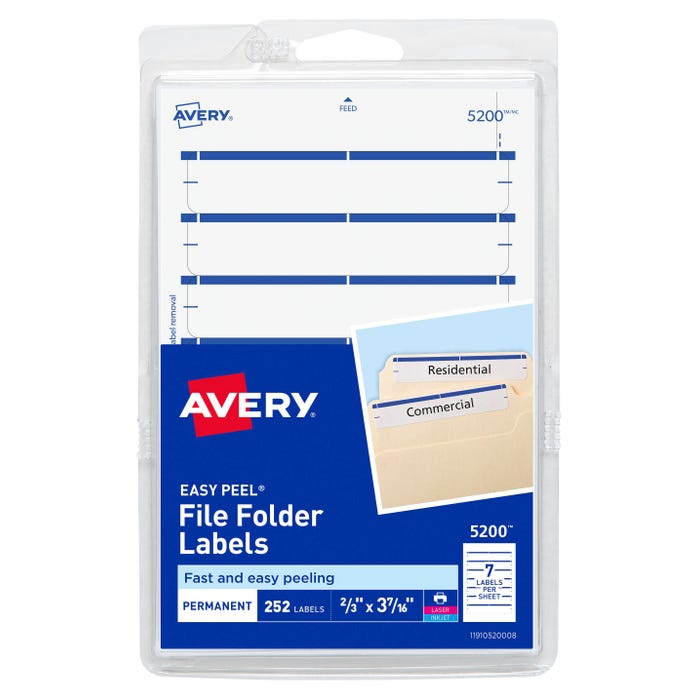 Avery Printable File Folder Labels, 11/16 x 3-7/16 Inches, Dark Blue, Pack of 252