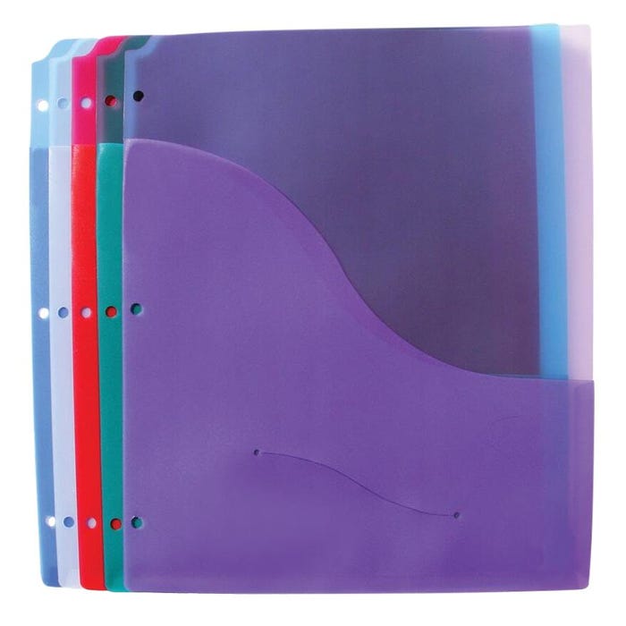 School Smart Poly Binder Pocket Divider, 8-1/2 x 11 Inches, Assorted Colors, Pack of 5