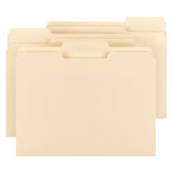 Business Source File Folder, Letter Size, 1/3 Cut Assorted Tabs, 9.5 Pt, Manila, Pack of 150