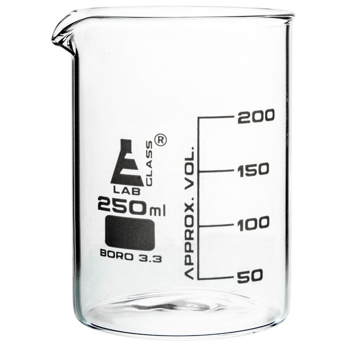 Eisco 250mL Borosilicate Glass Beaker with Spout, Low Form