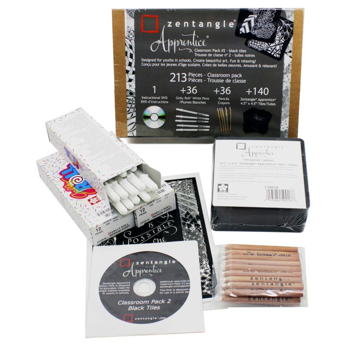 Sakura Zentangle Apprentice Classroom Pack with Black Tiles, 213 Pieces