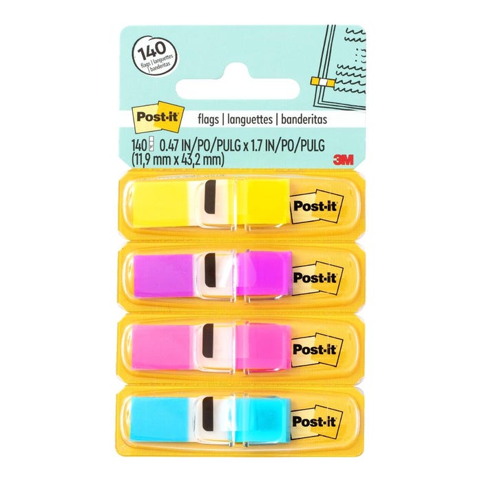 Post-it Flags, 1/2 x 1-7/10 Inches, Assorted Bright Colors, Pack of 140