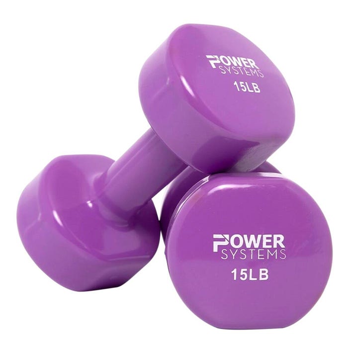 Power System Deluxe Vinyl Dumbbells, 15 Pounds, Purple, Pair