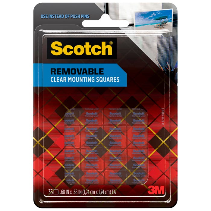 Scotch Removable Mounting Square, 11/16 x 11/16 Inch, 1/4 lb Capacity, Clear, Pack of 35