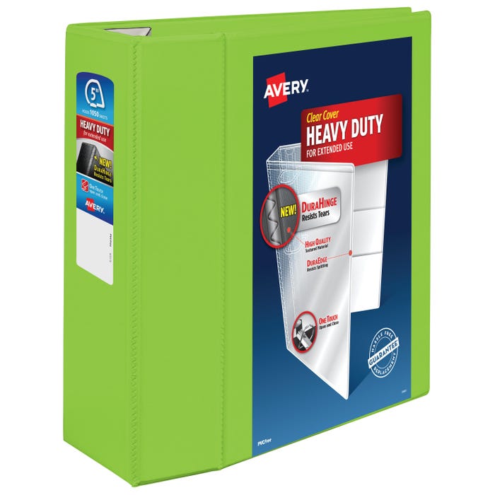 Avery DuraHinge Heavy Duty View Binder, 5 Inch, EZD Ring, Chartreuse