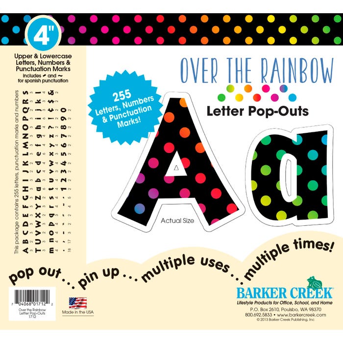 Barker Creek Letter Pop-Outs, 4 Inch, Rainbow, Set of 255
