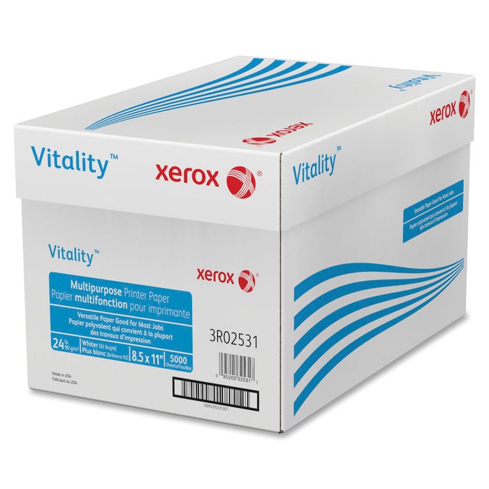 Xerox Vitality Copy Paper, 8-1/2 x 11 Inches, 24 lb, White, 5000 Sheets