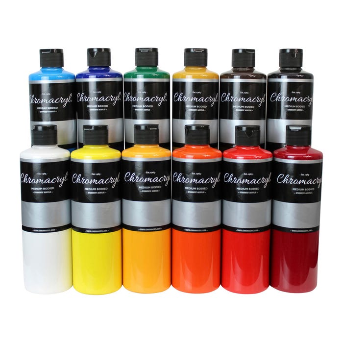 Chromacryl Students' Acrylics, Pints, Assorted Colors, Set of 12