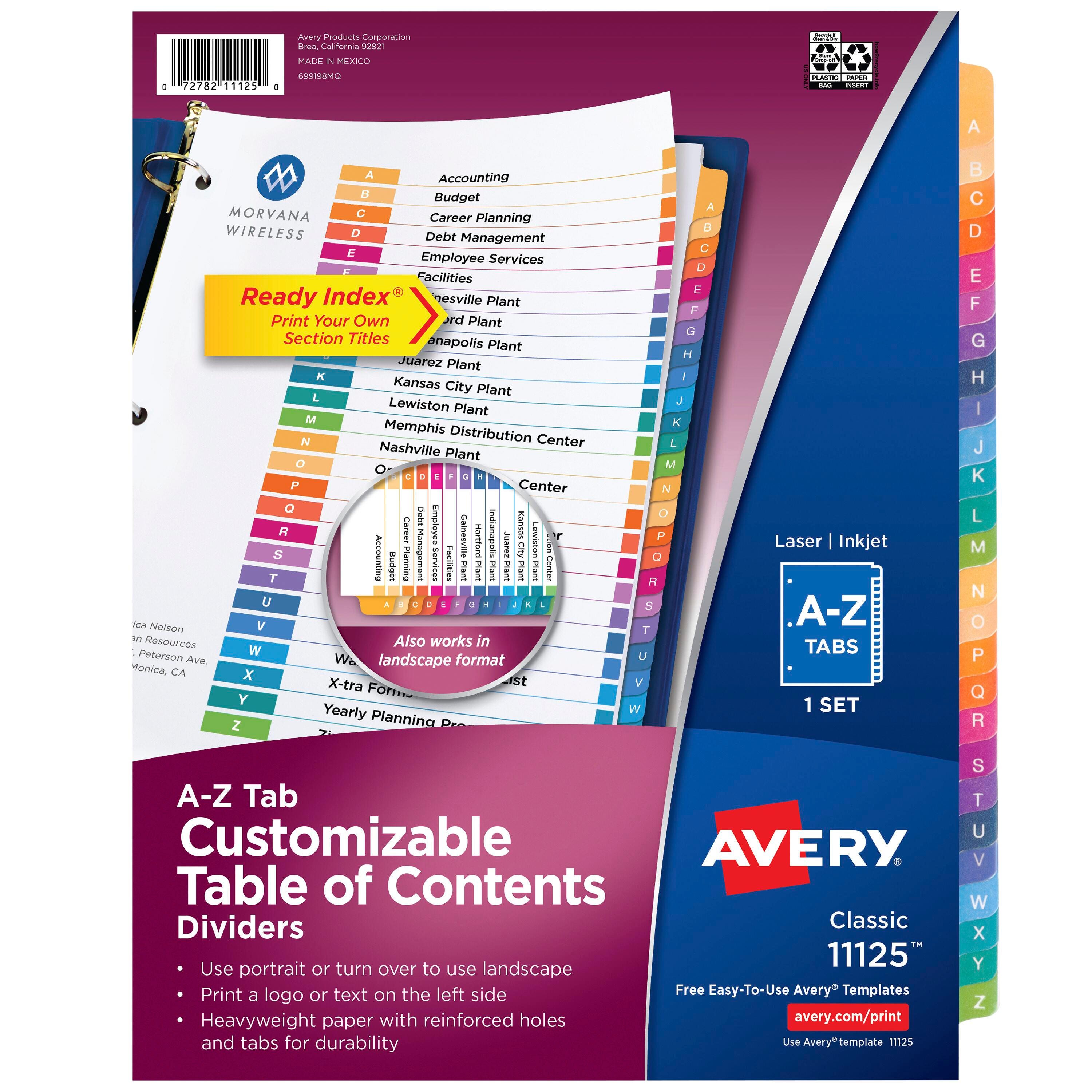 Image for Avery Ready Index Dividers, 26 Tab, A-Z, Assorted Colors, 1 Set from School Specialty