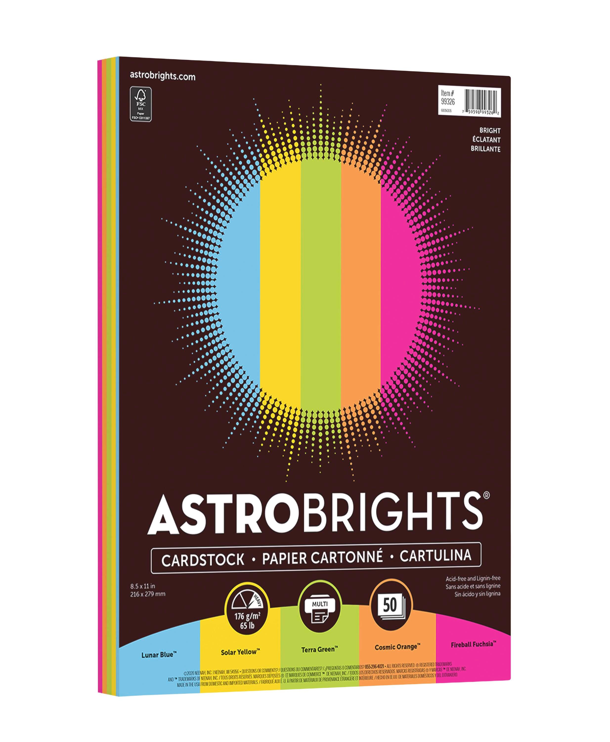 Astrobrights Colored Cardstock, 8-1/2 x 11 Inches, 65 lb/176 gsm, Assorted Colors, Bright, 50 Sheets, Item Number 2090328