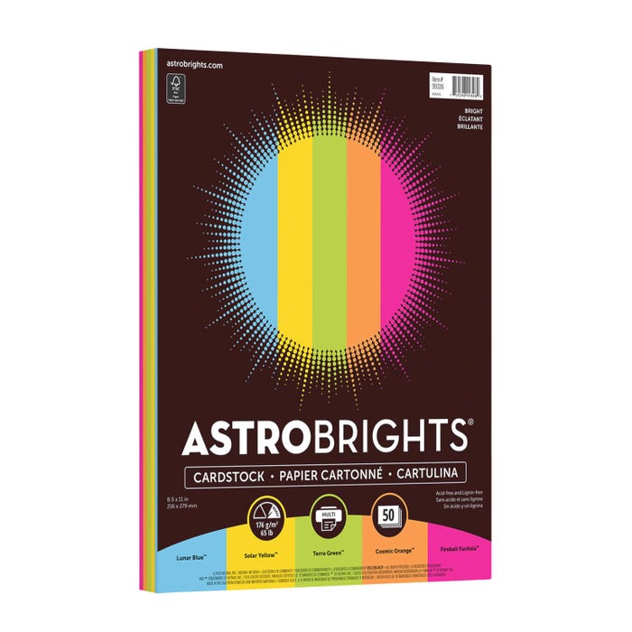Astrobrights Colored Cardstock, 8-1/2 x 11 Inches, 65 lb/176 gsm, Assorted Colors, Bright, 50 Sheets