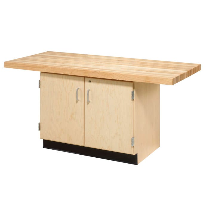 Diversified Spaces Forum Fixed Two-Station Fixed Workbench, 2 Doors, 2 Vises, 64 x 28 x 31-1/4 Inches, Maple