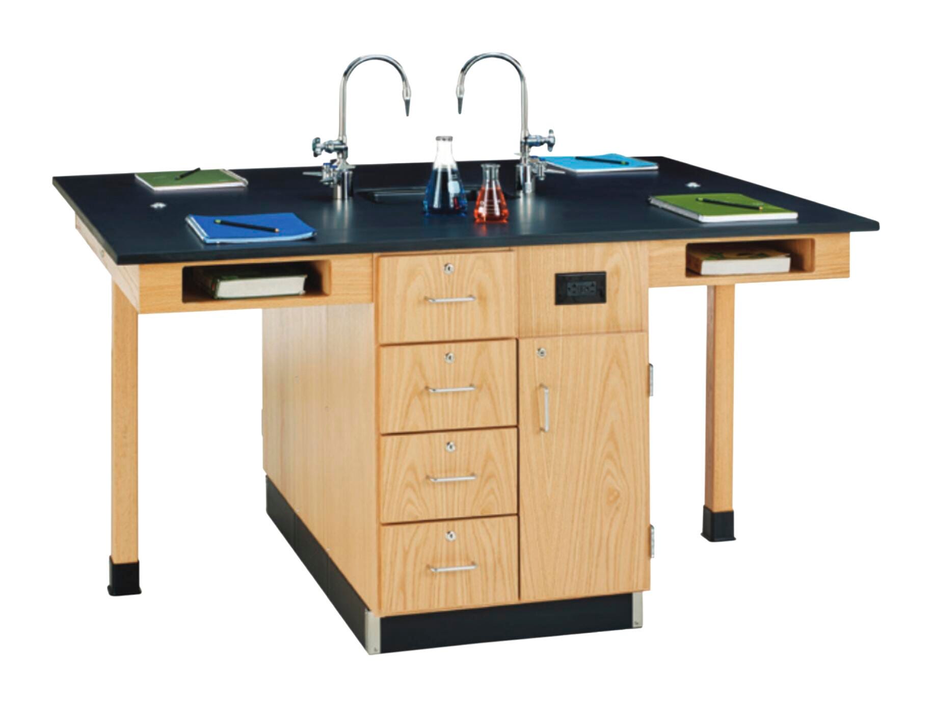 Image for Diversified Spaces Kinetic Four-Student Service Island with Sink, 66 x 48 x 35-3/4 Inches, Oak, Phenolic Resin Top from School Specialty