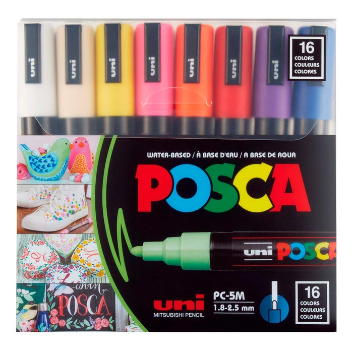 uni® POSCA PC-5M Water-Based Paint Markers, Reversible Medium Tip (1.8-2.5mm), Assorted Colors, 16 Pack