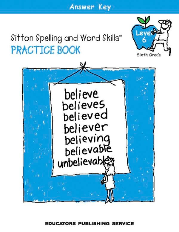 Image for Sitton Spelling, Student Practice Book, Level 6, Answer Key from School Specialty