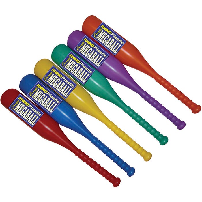 Champion Sports RHINO Plastic Mega Ball Bats, Assorted Colors, Set of 6