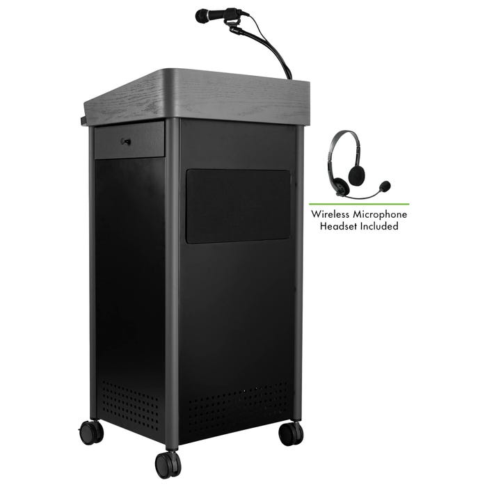 Oklahoma Sound Greystone Lectern with Sound and Wireless Headset Mic, 23-1/2 x 19-1/4 x 45-1/2 Inches