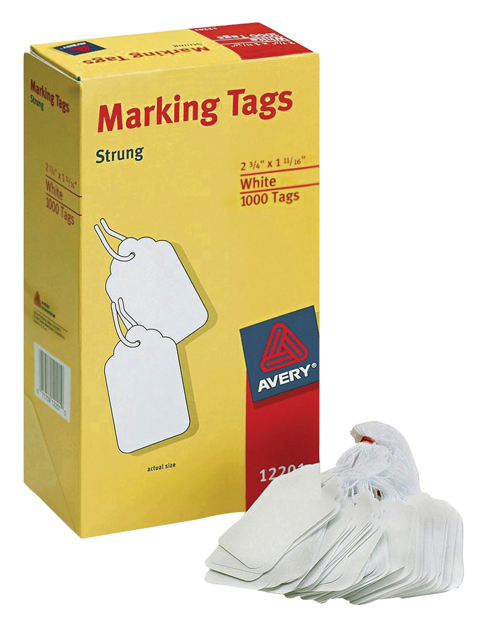 Avery Cotton Polyester Smooth Surface Strung Marking Tag with String, 2-3/4 x 1-11/16 Inches, White, Pack of 1000 1054220