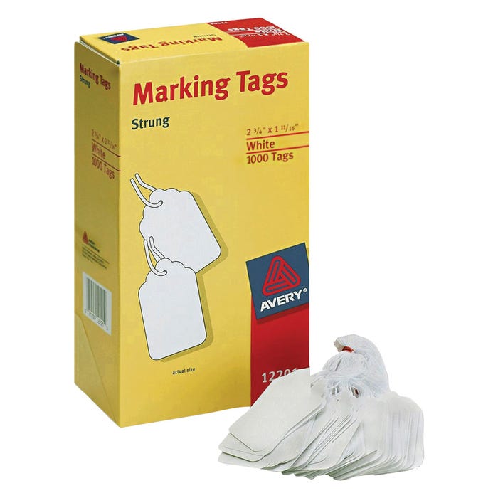 Avery Cotton Polyester Smooth Surface Strung Marking Tag with String, 2-3/4 x 1-11/16 Inches, White, Pack of 1000