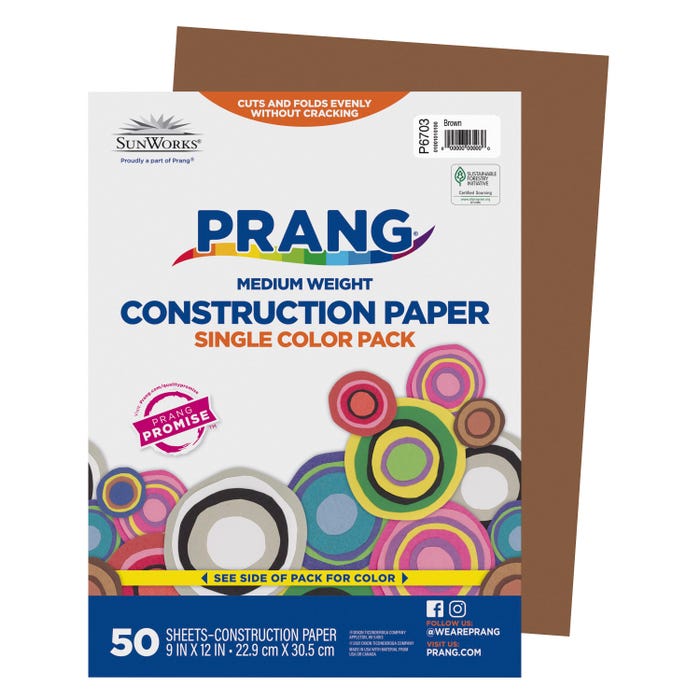 Prang Medium Weight Construction Paper, 9 x 12 Inches, Brown, 50 Sheets