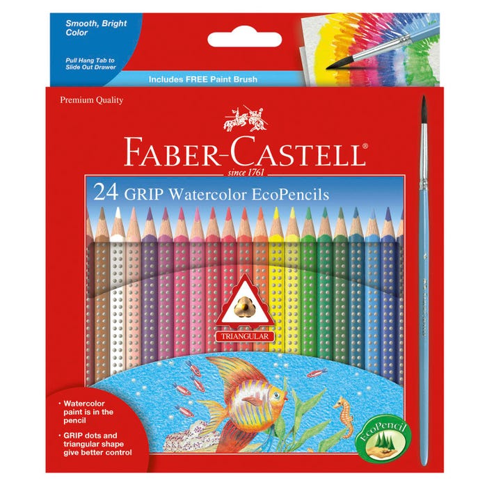 Faber-Castell Grip Watercolor EcoPencils, Assorted Colors, Set of 24