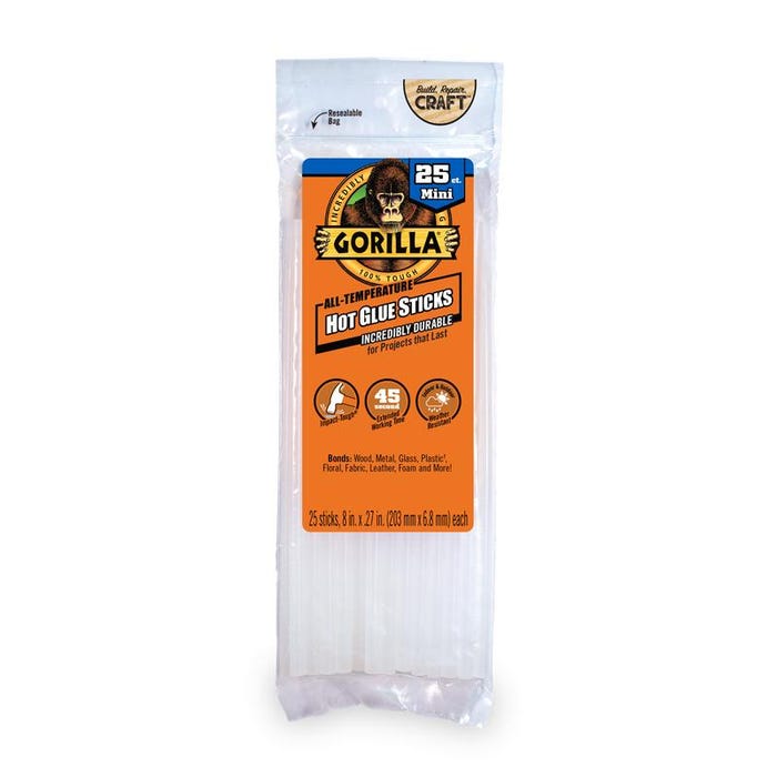 Gorilla Glue Hot Glue Sticks, Mini, 8 Inches, Pack of 25