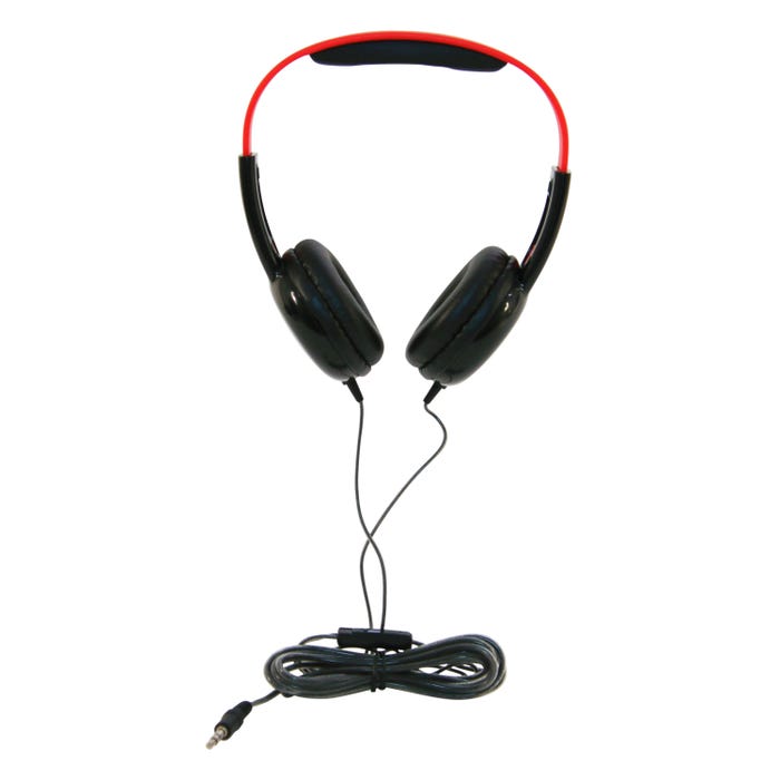 Califone KH-12V BK Pre-K On-Ear Headphones with Inline Volume Control, 3.5mm, Black/Red