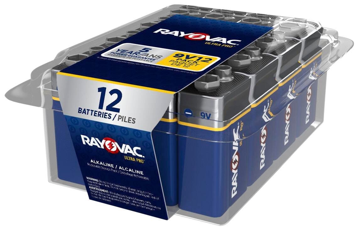 Rayovac Ultra Pro Alkaline Batteries, 9 Volt, Pack of 12 1598537