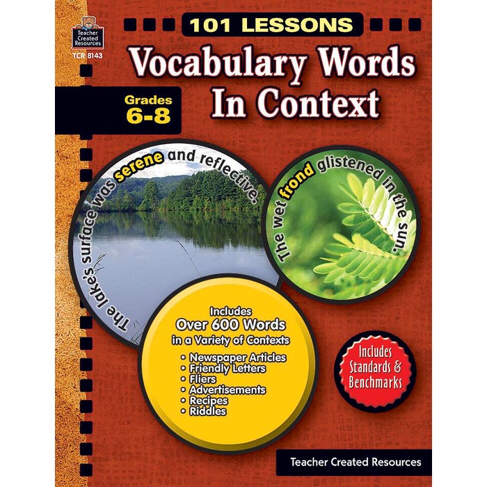 Teacher Created Resources 101 Lessons Vocabulary Words in Context Book, Grades 6 - 8, 112 Pages