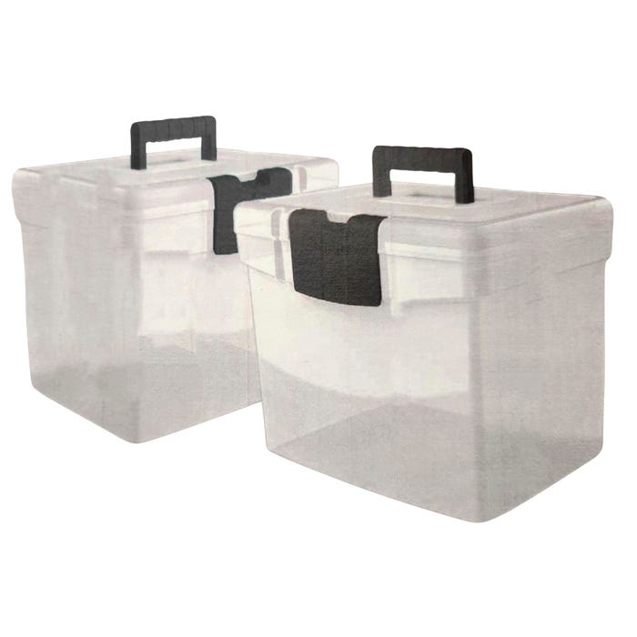 Storex File Storage Boxes with XL Storage Lids, 10-7/8 x 13-1/4 x 11 Inches, Clear/Black, Pack of 2