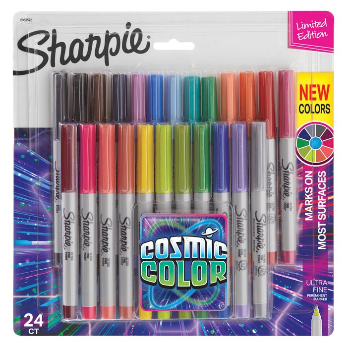 Sharpie Permanent Markers, Ultra Fine Point, Cosmic Colors, Pack of 24