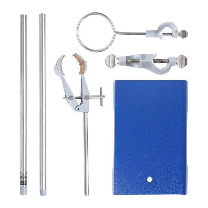 Eisco Labs Stand Set with Rods, Clamps, and Ring, 23-3/5 Inches Tall, 8 x 5 Inch Base