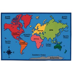 Carpets for Kids KIDSValue PLUS World Map Rug, 7 Feet 6 Inches x 12 Feet, Rectangle, Blue, Item Number 2101494