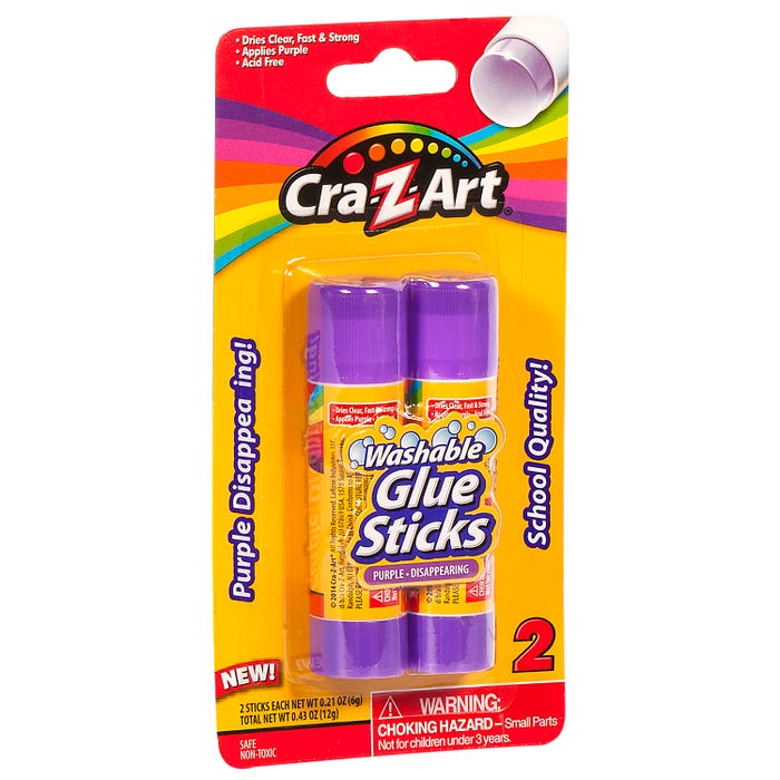 Cra-Z-Art Color Fade Glue Sticks, 0.21 Ounces, Purple and Dries Clear, Pack of 2